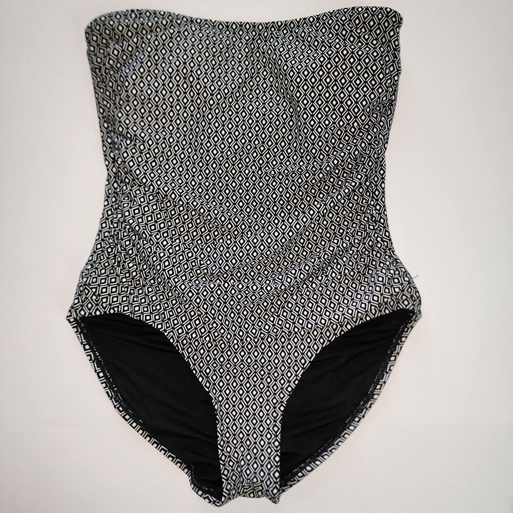 DKNY Strapless One Piece Swimsuit Black & White Size M - Picture 5 of 9